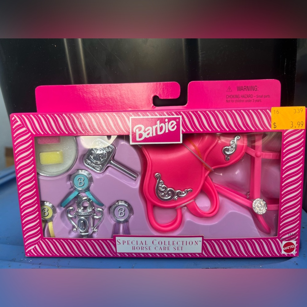 Vintage 1997 Barbie Horse Care Set with Pink and Silver Accessories